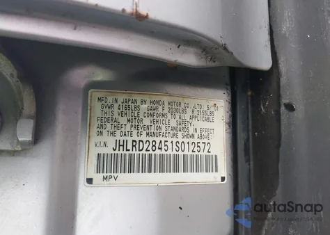 2001 Honda Cr-V Lx from USA, damaged, VIN JHLRD28451S012572